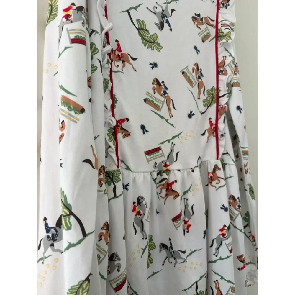 Bella Bliss Girls size 10 cotton long sleeve horse equestrian print dress Ruffle
